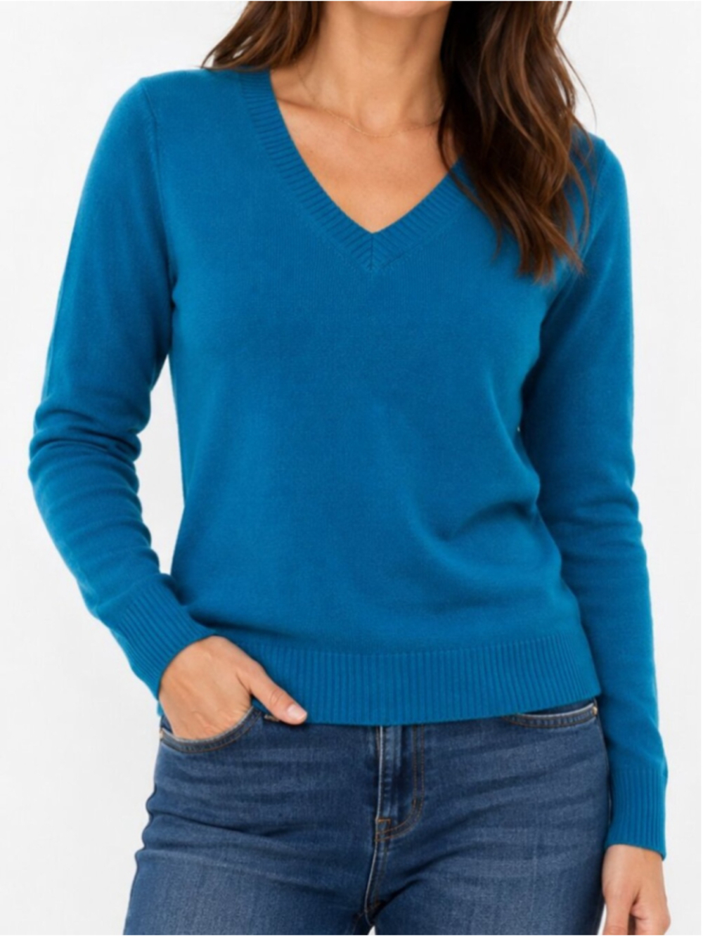 KIRKLAND SIGNATURE 100% Cashmere Sweater Teal Blue Medium V-Neck Soft Knit Cozy